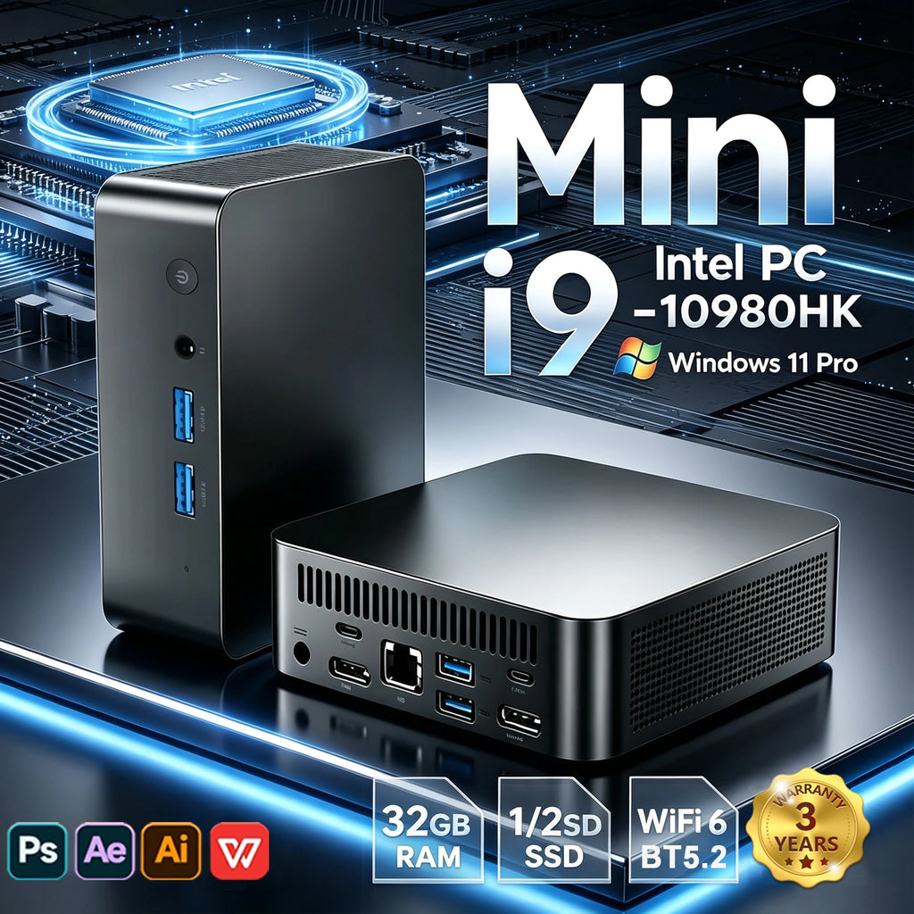 MINI PC Windows 11 Intel Core i9 10980HK 32GB RAM 1/2TB SSD WIFI 6 BT5.2 4K HD Mini Gaming Office Study Pc With 3-screen display